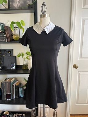 Nastygal Black Goth Dress with White Satin Collar size Small